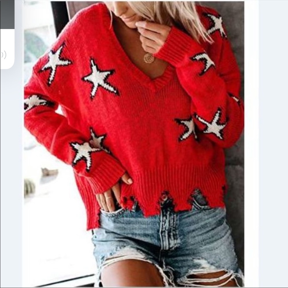 Vici Distressed Star Sweater V-Neck